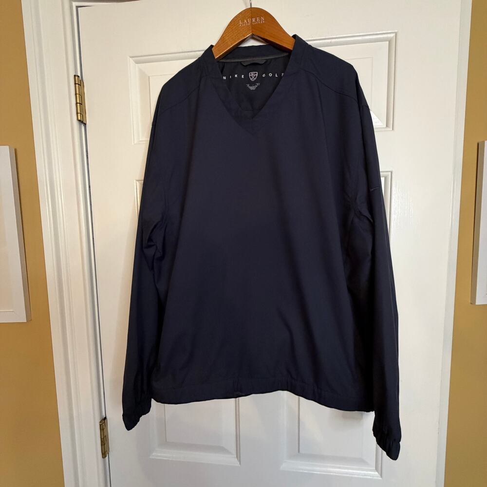 Nike Golf Pullover Jacket Mens Med Navy Blue V Neck Windbreaker Zip Pockets